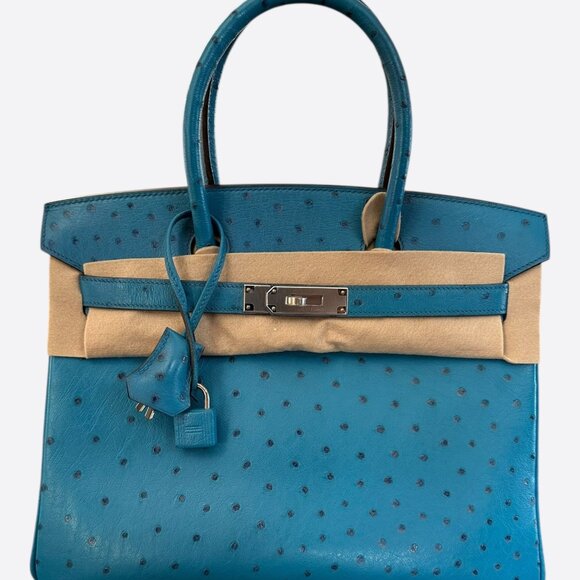Hermes Blue Ostrich Birkin 30 - Picture 1 of 8